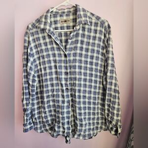 Blue and White Plaid Button-Up Shirt